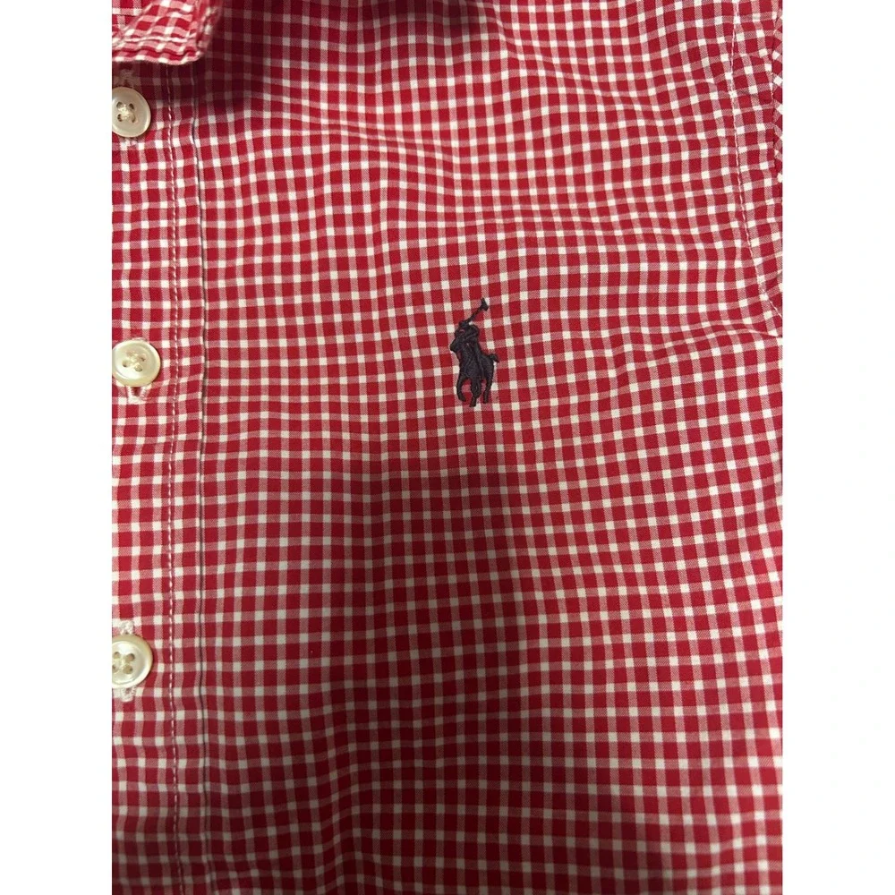 Kids Ralph Lauren‎ Gingham Button Down Shirt Red White Size 8 Short Sleeve
